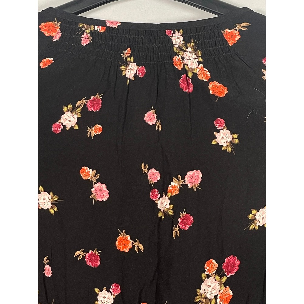 J. Jill Black Floral Button Front Smocked Rayon Dress Petite Small WDR167412 - Picture 9 of 13